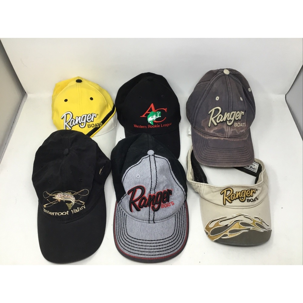 Lot Of 6 Vintage Fishing Hats Outdoor Ranger Powerboat B.A.S.S SnapBack Trucker